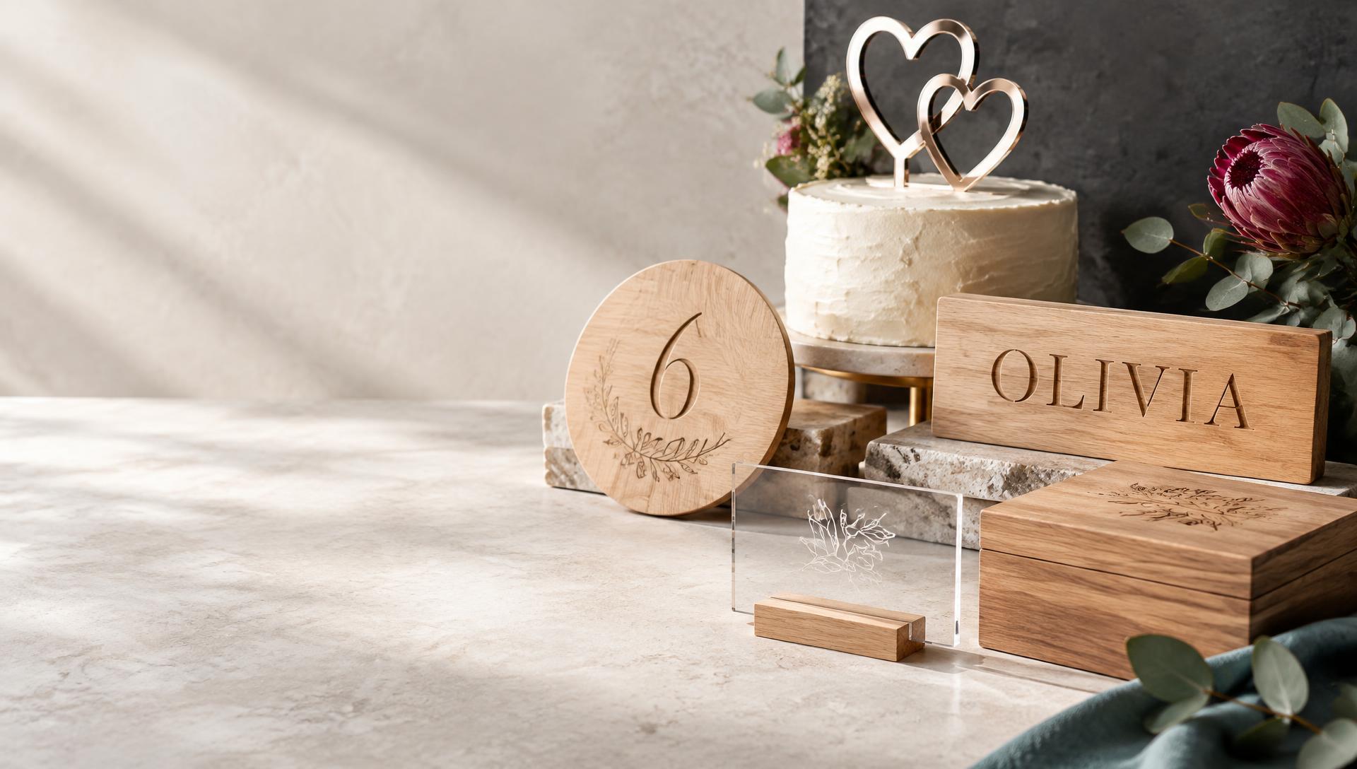 A curated range of personalised engraved wood and acrylic creations